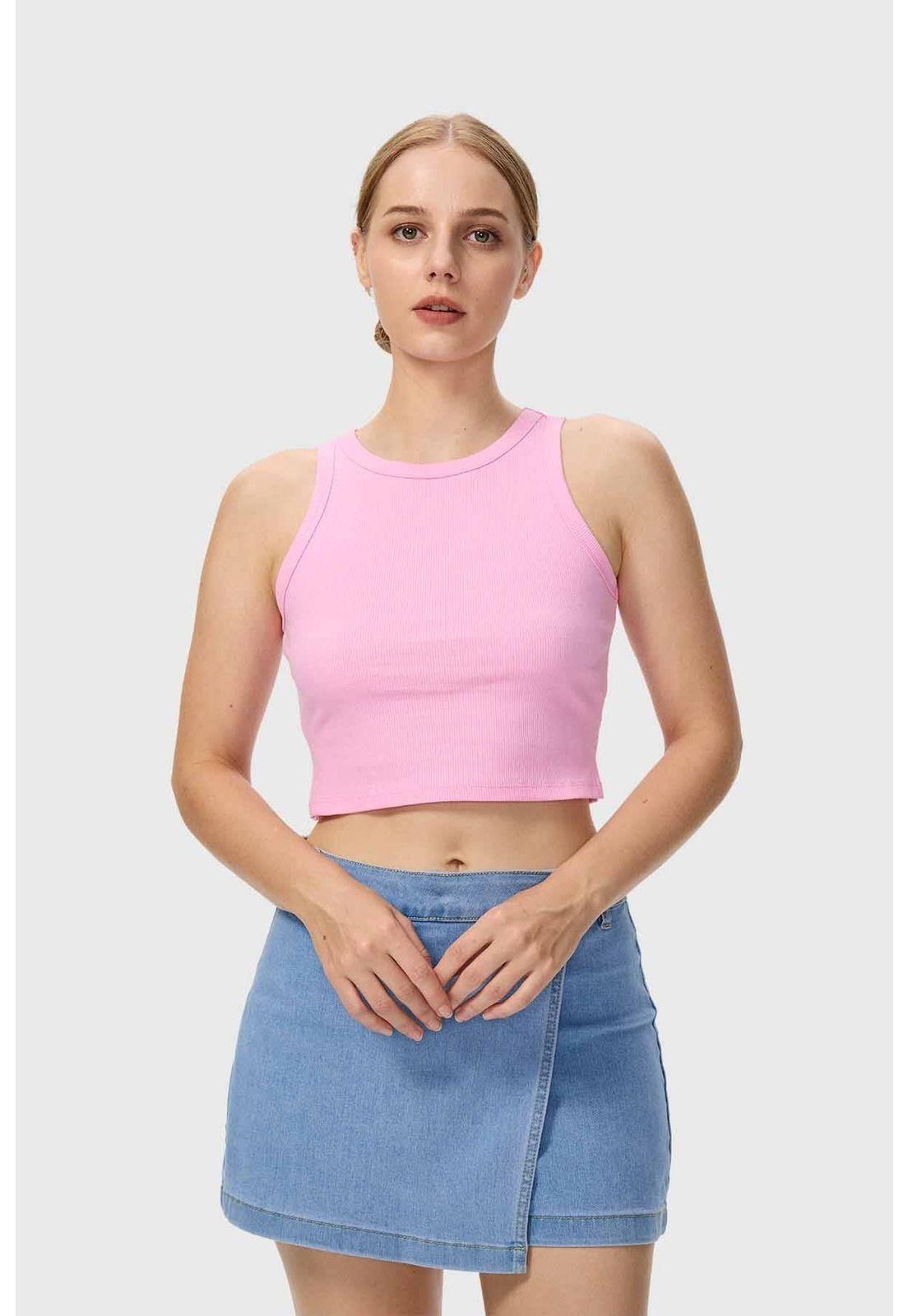 Polera Mujer Crop Rosado-0