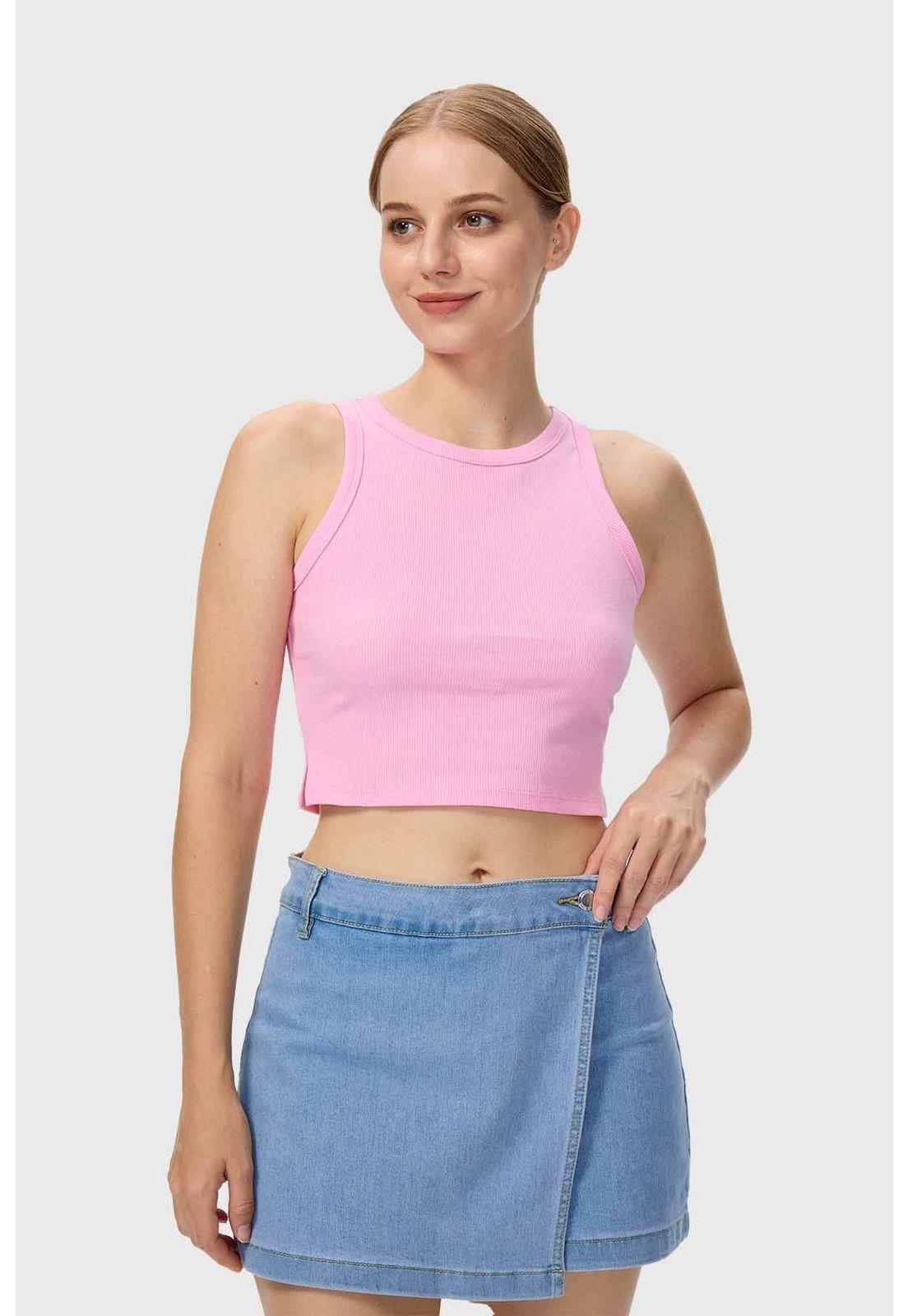 Polera Mujer Crop Rosado-1