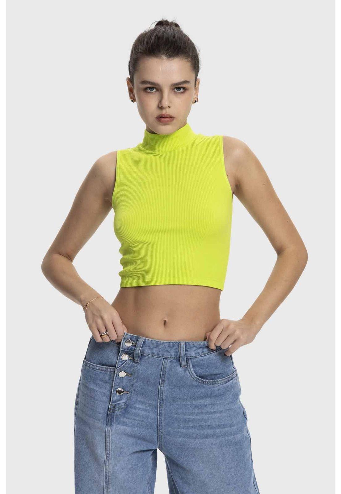 Polera Mujer Estilo Peto Verde Flúor-0