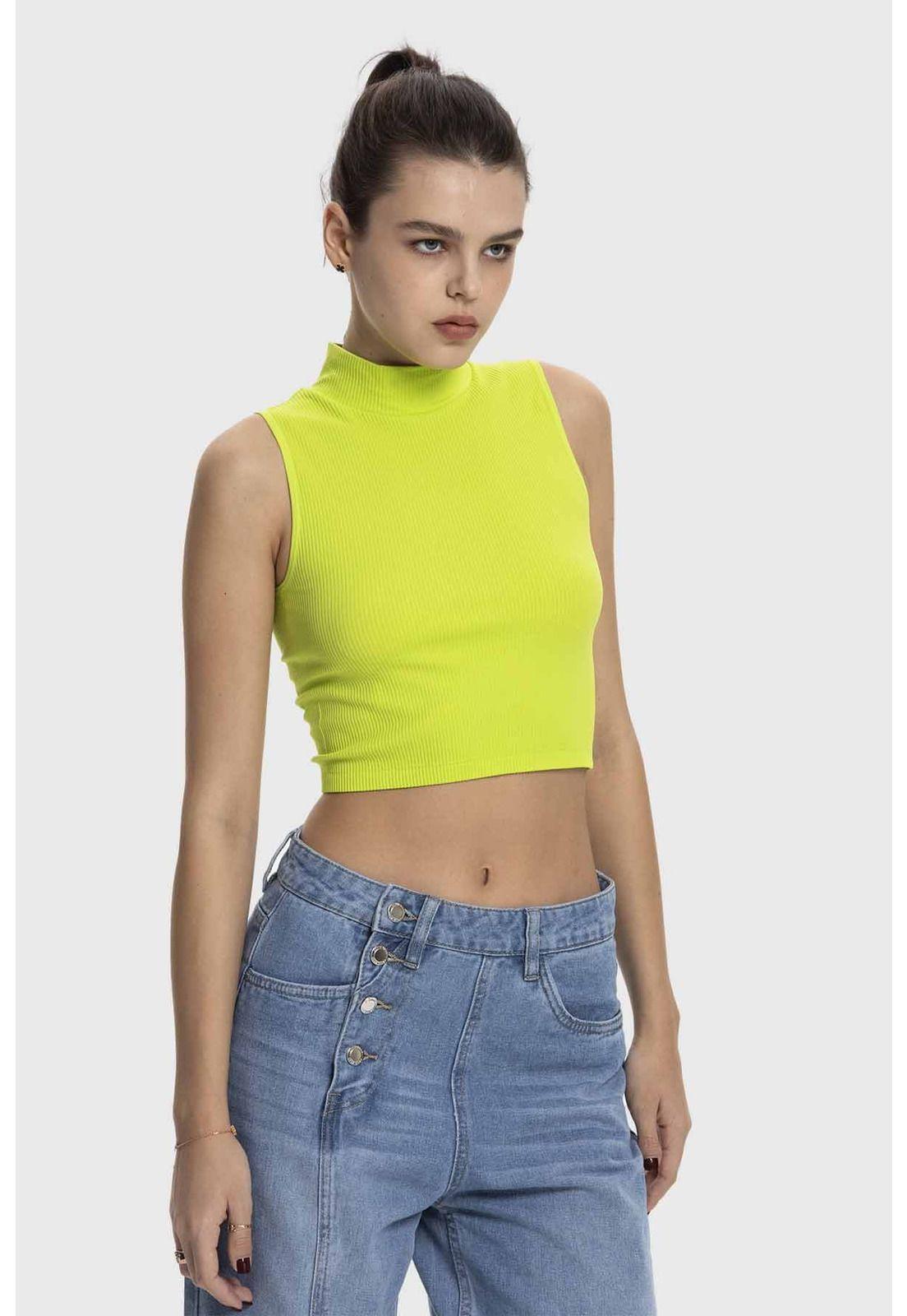 Polera Mujer Estilo Peto Verde Flúor-1