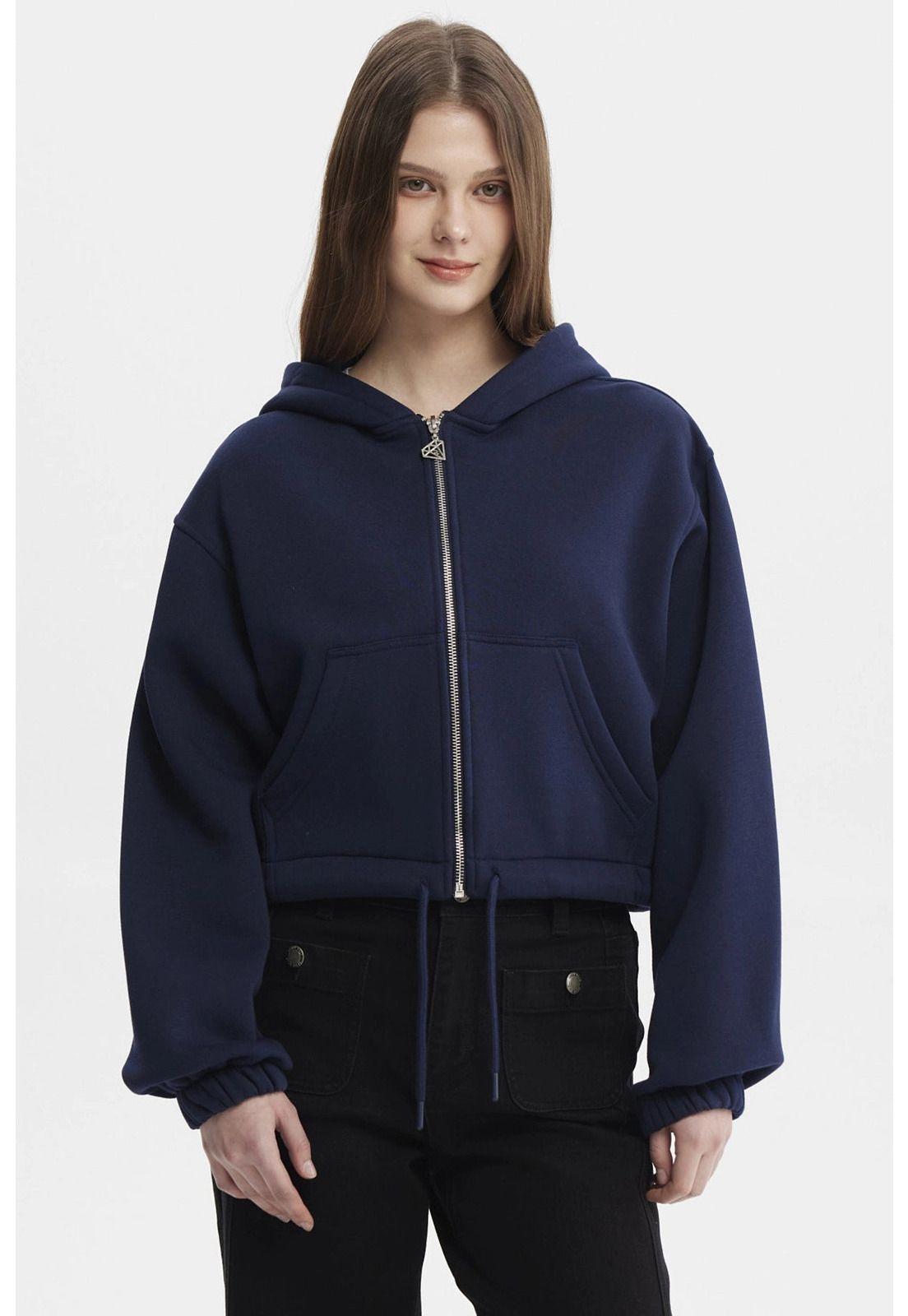 Polerón Mujer Zipper Crop Azul Oscuro-0