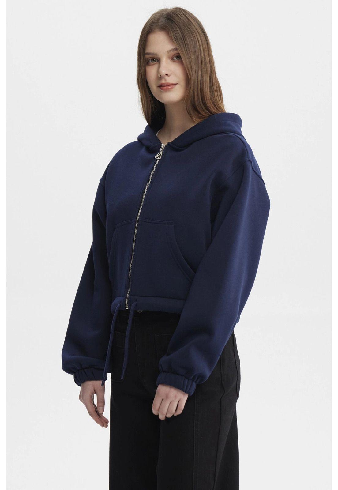 Polerón Mujer Zipper Crop Azul Oscuro-1