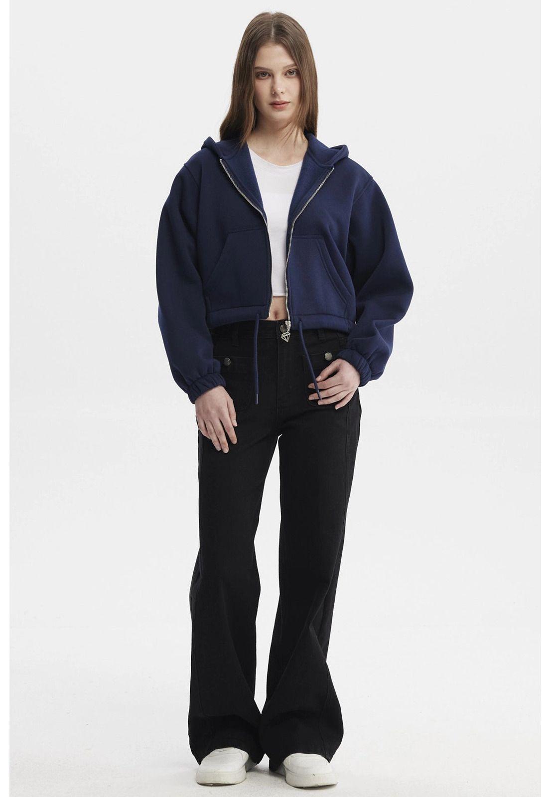 Polerón Mujer Zipper Crop Azul Oscuro-3