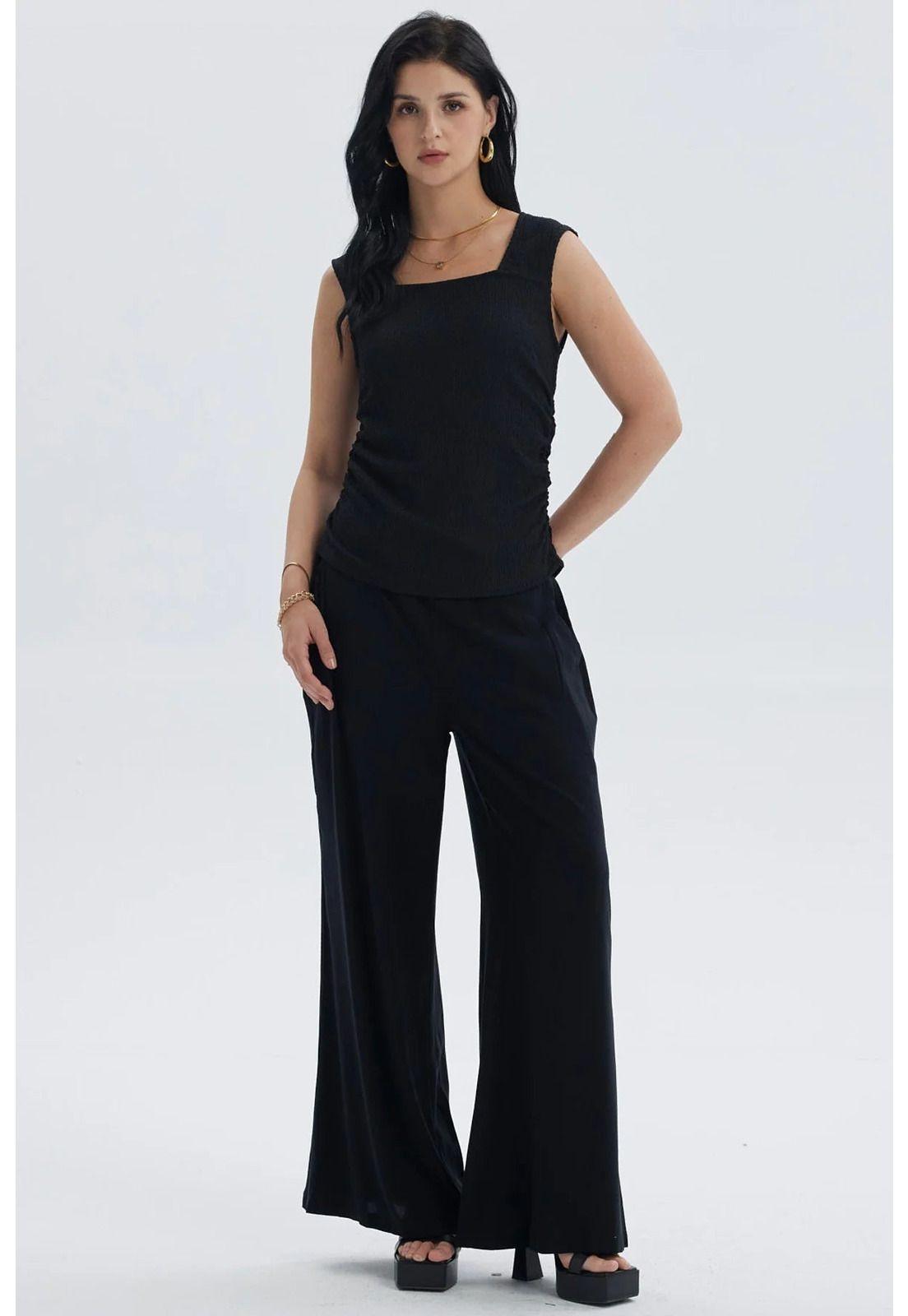 Polera Mujer Recogido Costado Negro - lV-3