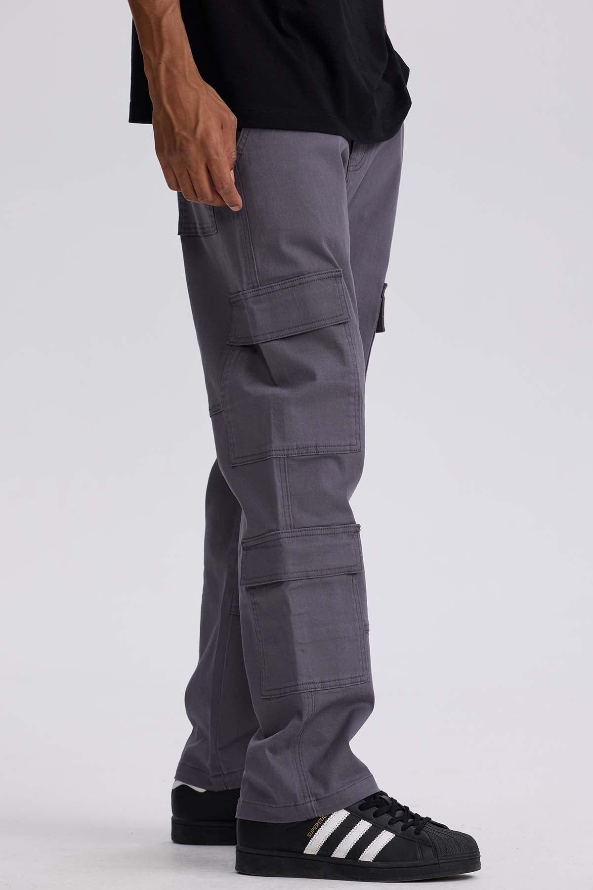 Jeans Hombre Doble Cargo Color Gris Claro-1