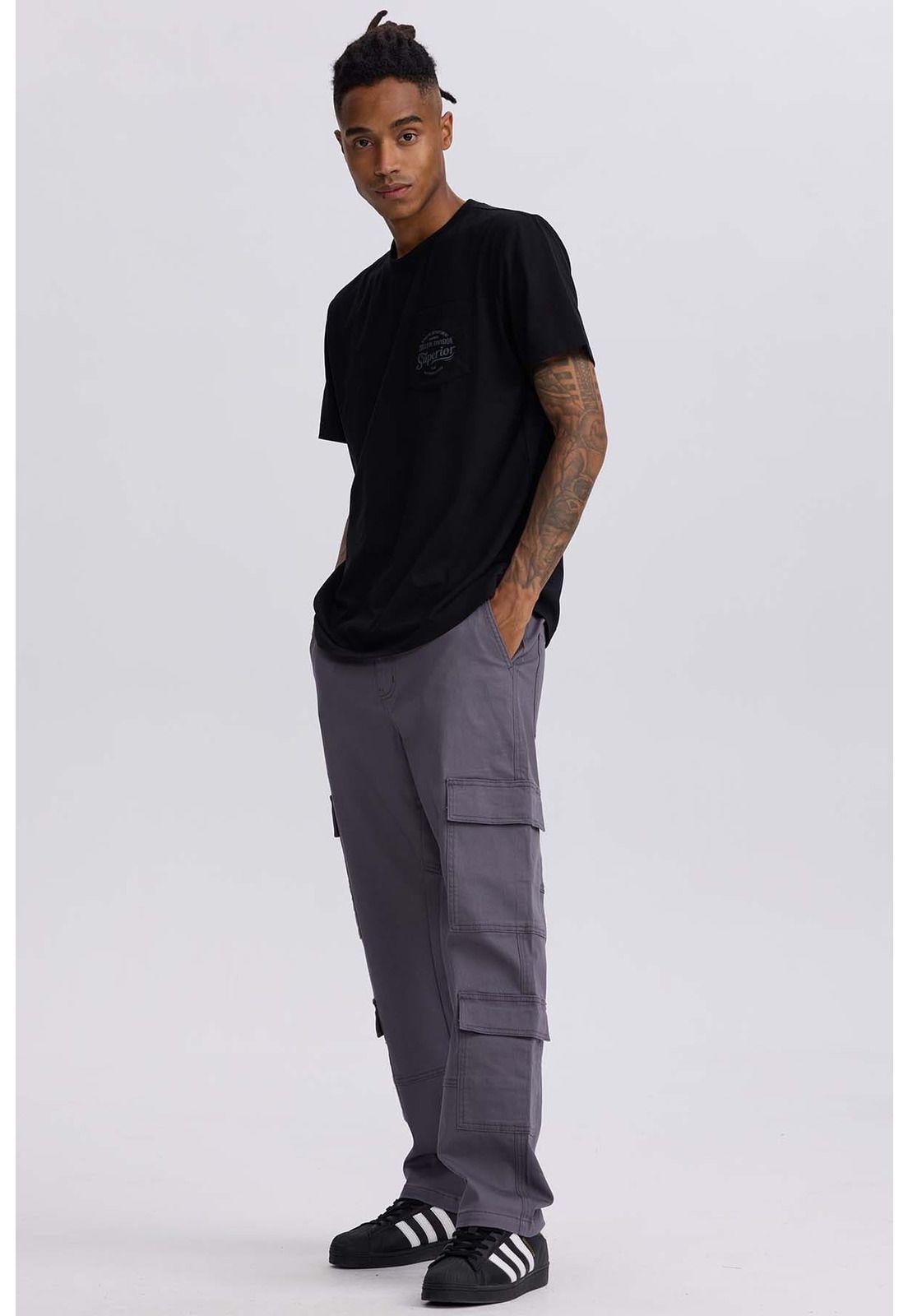 Jeans Hombre Doble Cargo Color Gris Claro-3