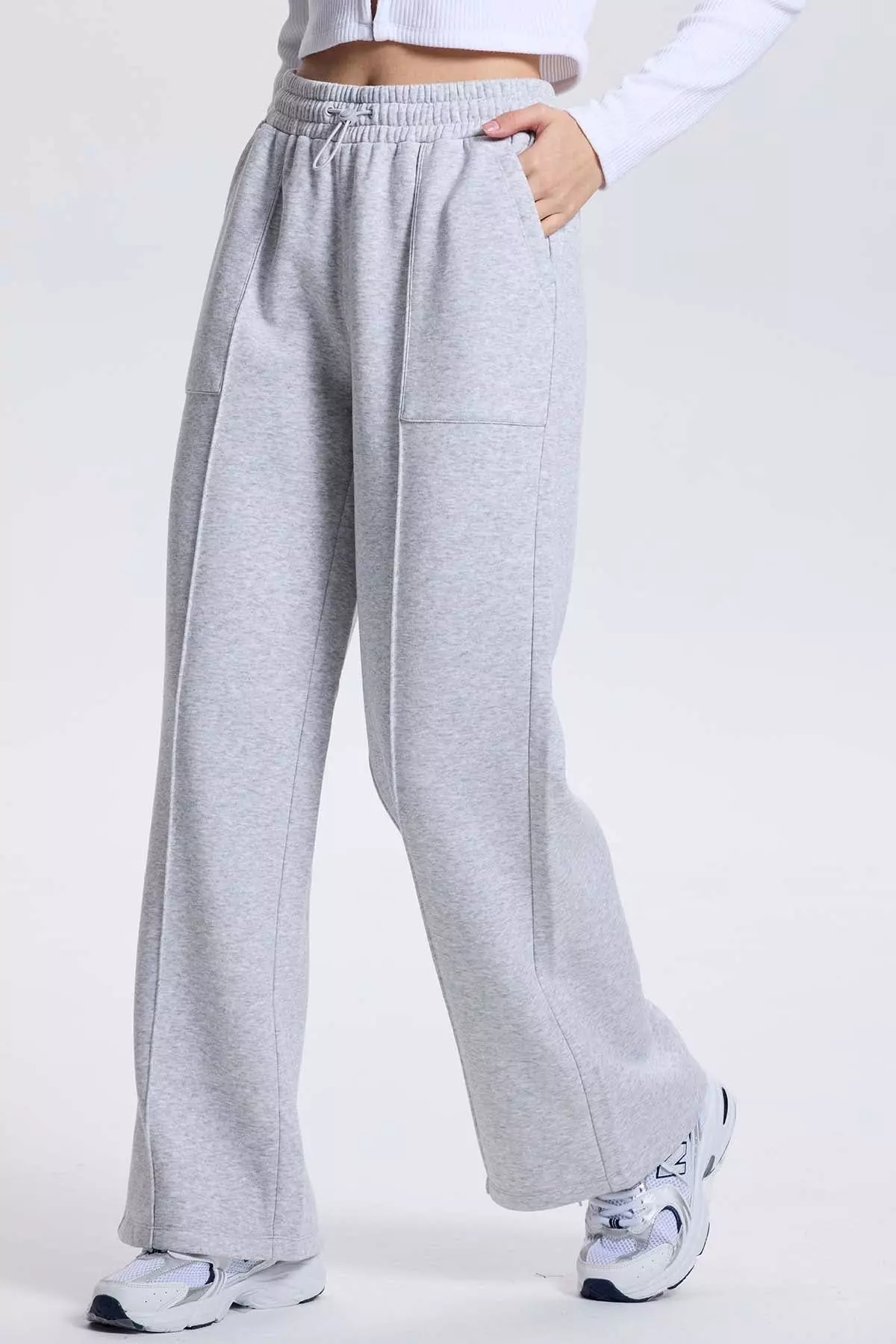 Pantalón Buzo Mujer Wide Leg Gris Melange-1