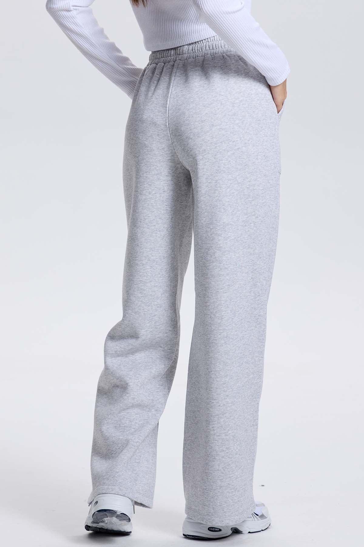 Pantalón Buzo Mujer Wide Leg Gris Melange-2