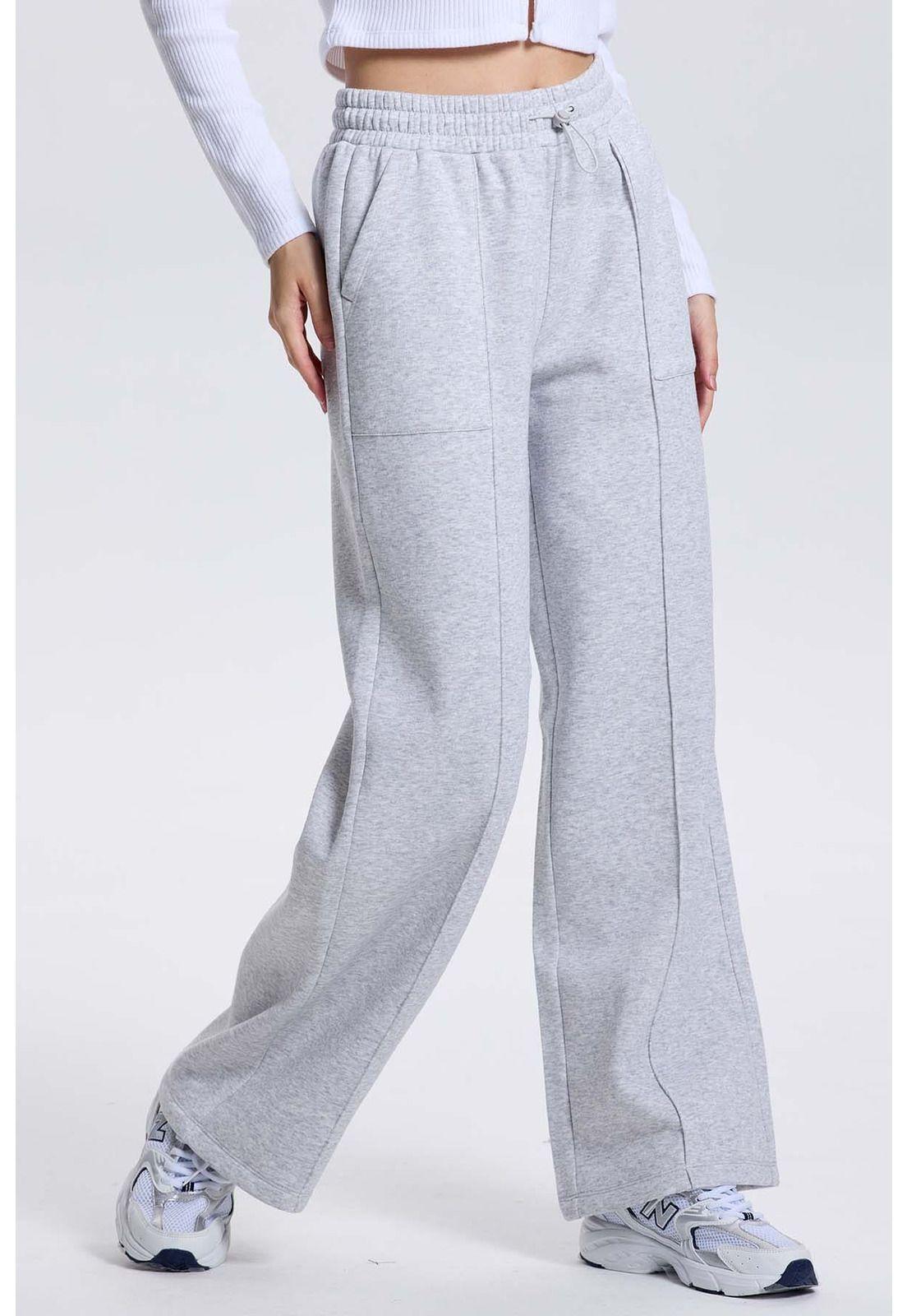 Pantalón Buzo Mujer Wide Leg Gris Melange-0