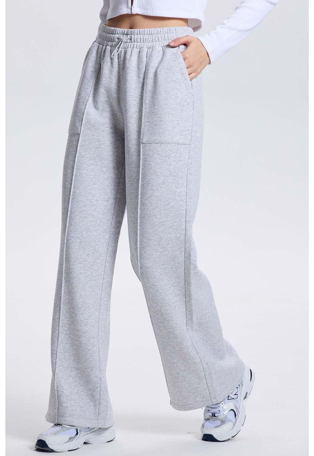 Pantalón Buzo Mujer Wide Leg Gris Melange-1