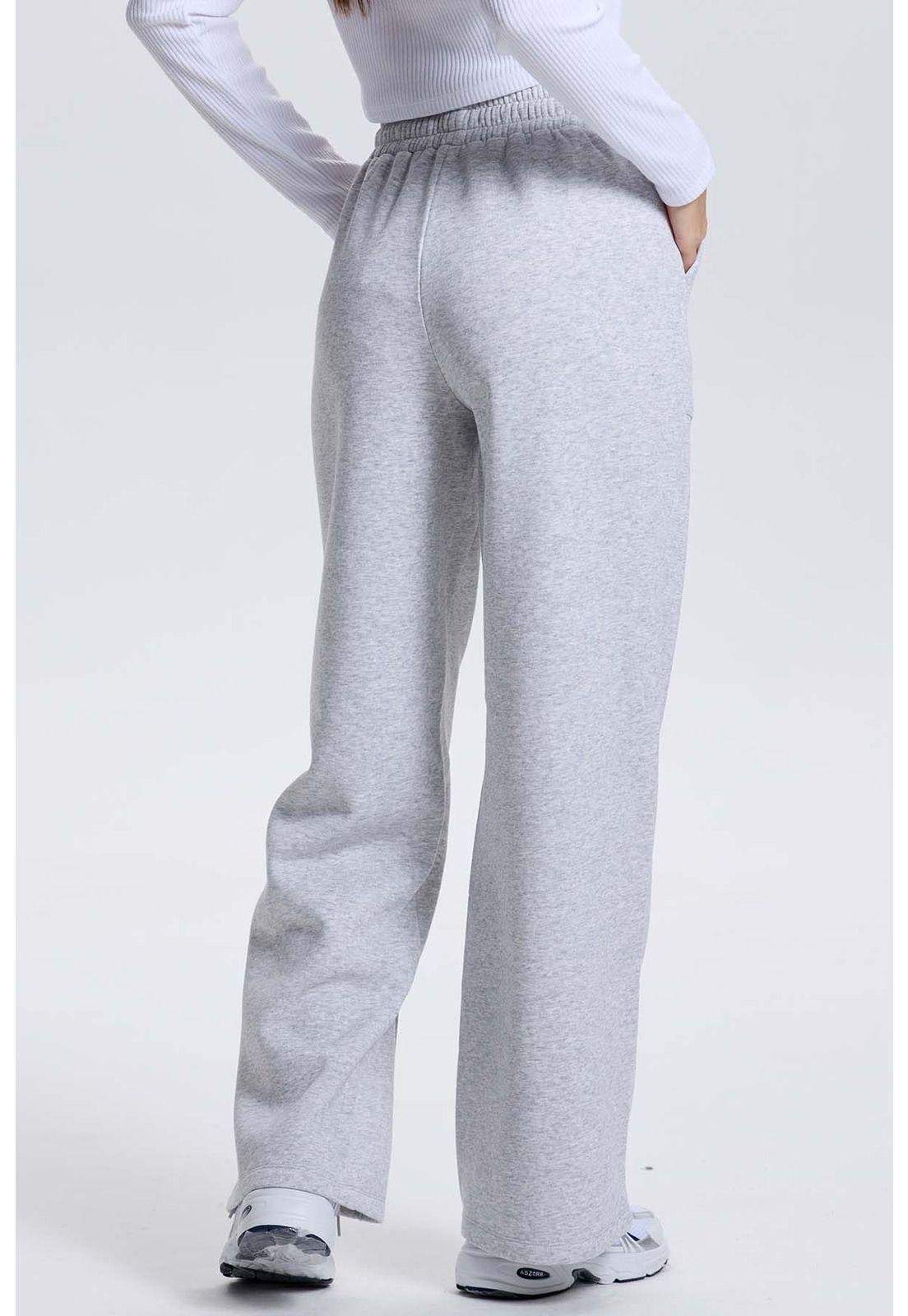 Pantalón Buzo Mujer Wide Leg Gris Melange-2