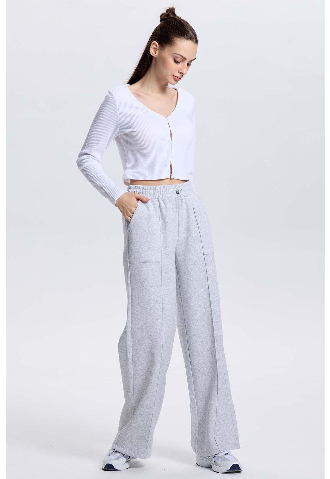 Pantalón Buzo Mujer Wide Leg Gris Melange-3