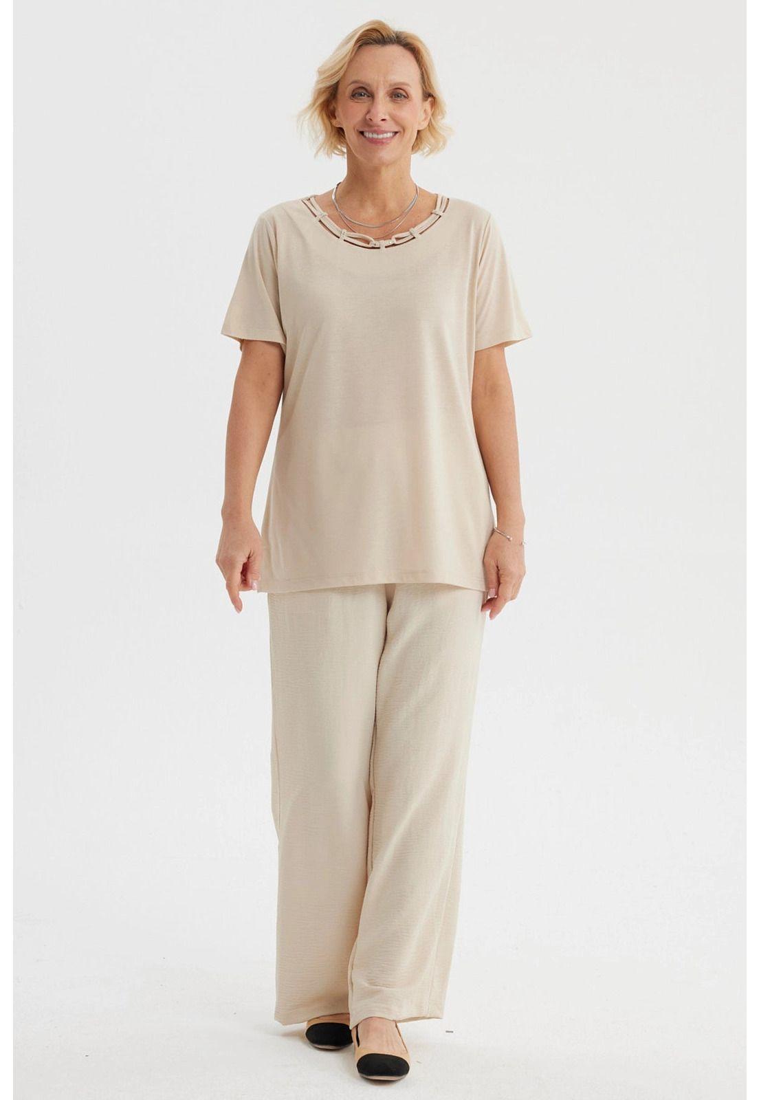 Polera Mujer Detalle Cuello Beige Claro-3