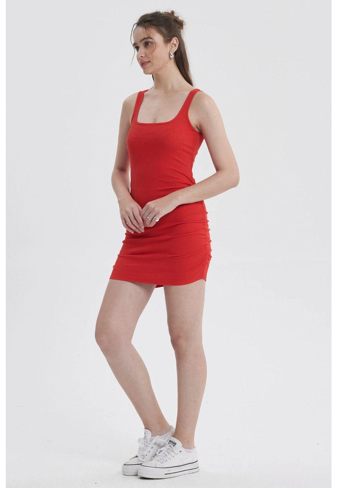 Vestido Mujer Tubo Rojo Oscuro-3