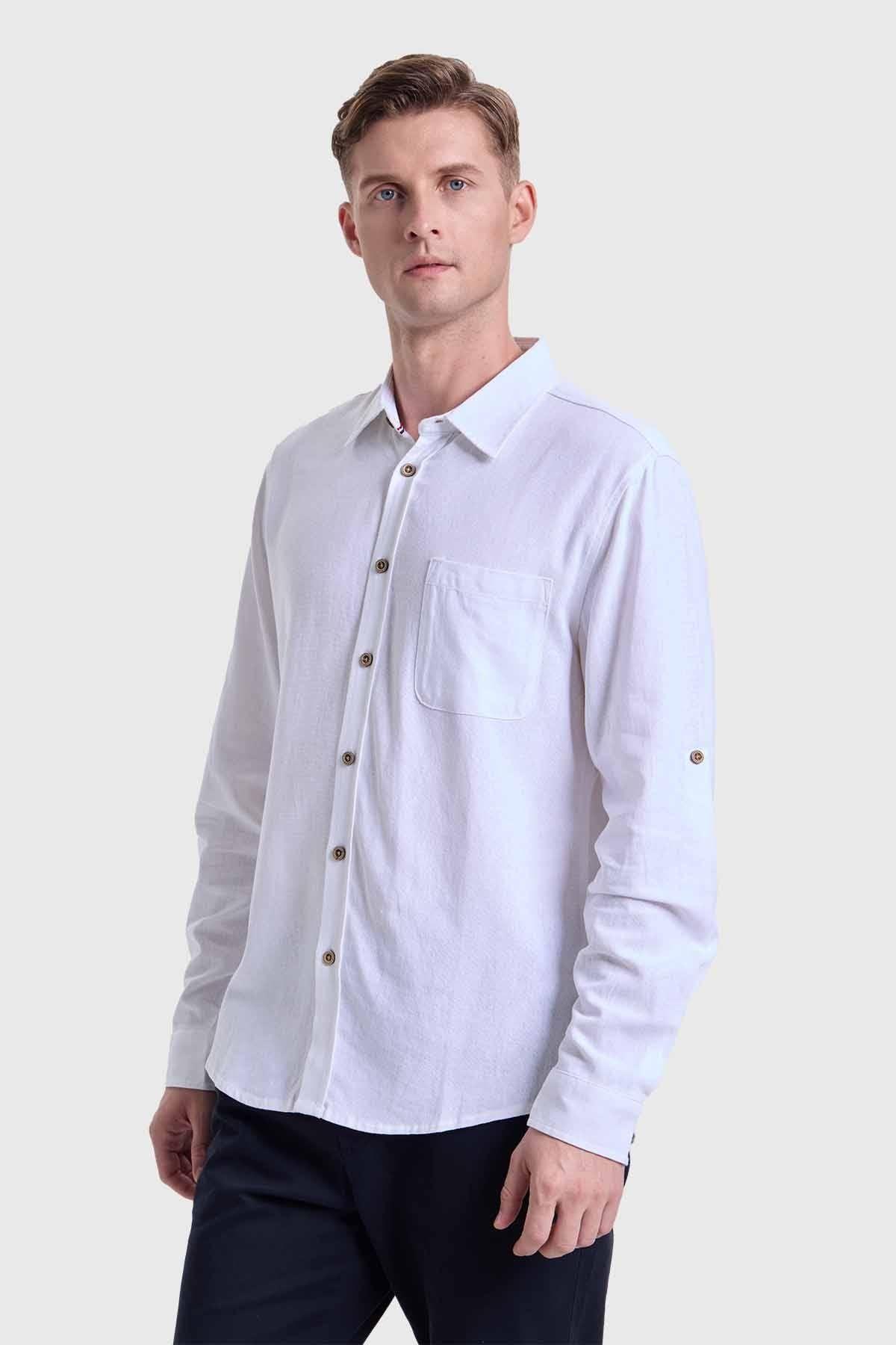 Camisa Hombre Lino Blanco-1