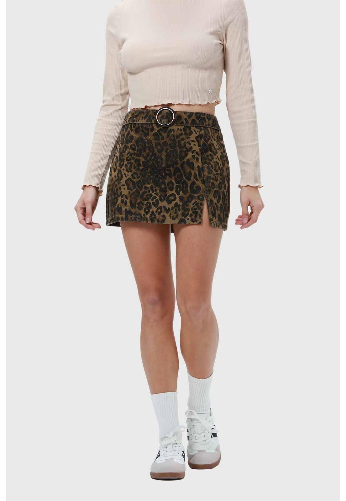 Falda Mujer Mini Leopardo Café-0