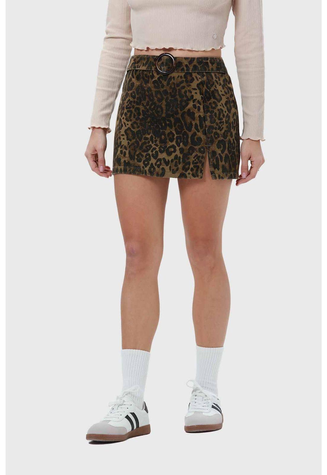 Falda Mujer Mini Leopardo Café-1
