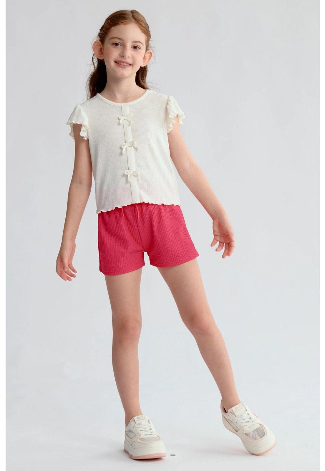 Short Niña Textura Elasticado Cintura Fucsia-3