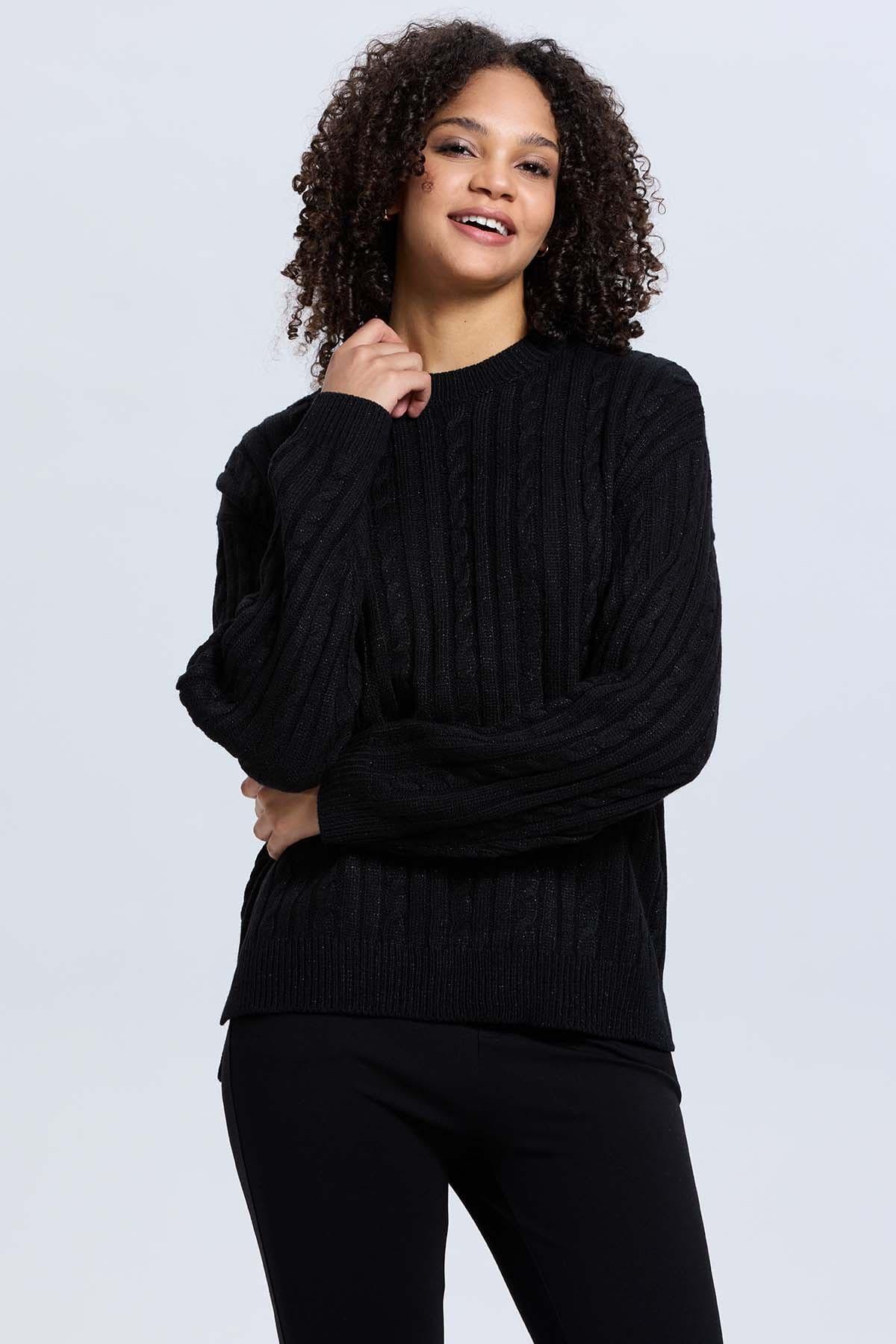 Sweater Mujer Trenzado Negro-0