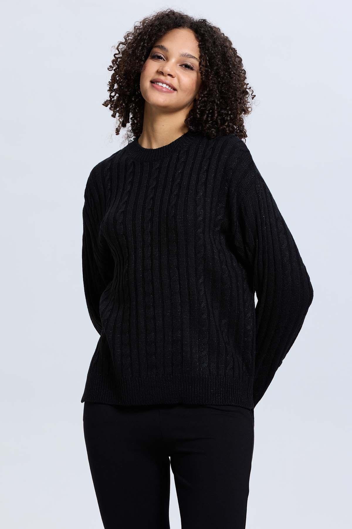 Sweater Mujer Trenzado Negro-1