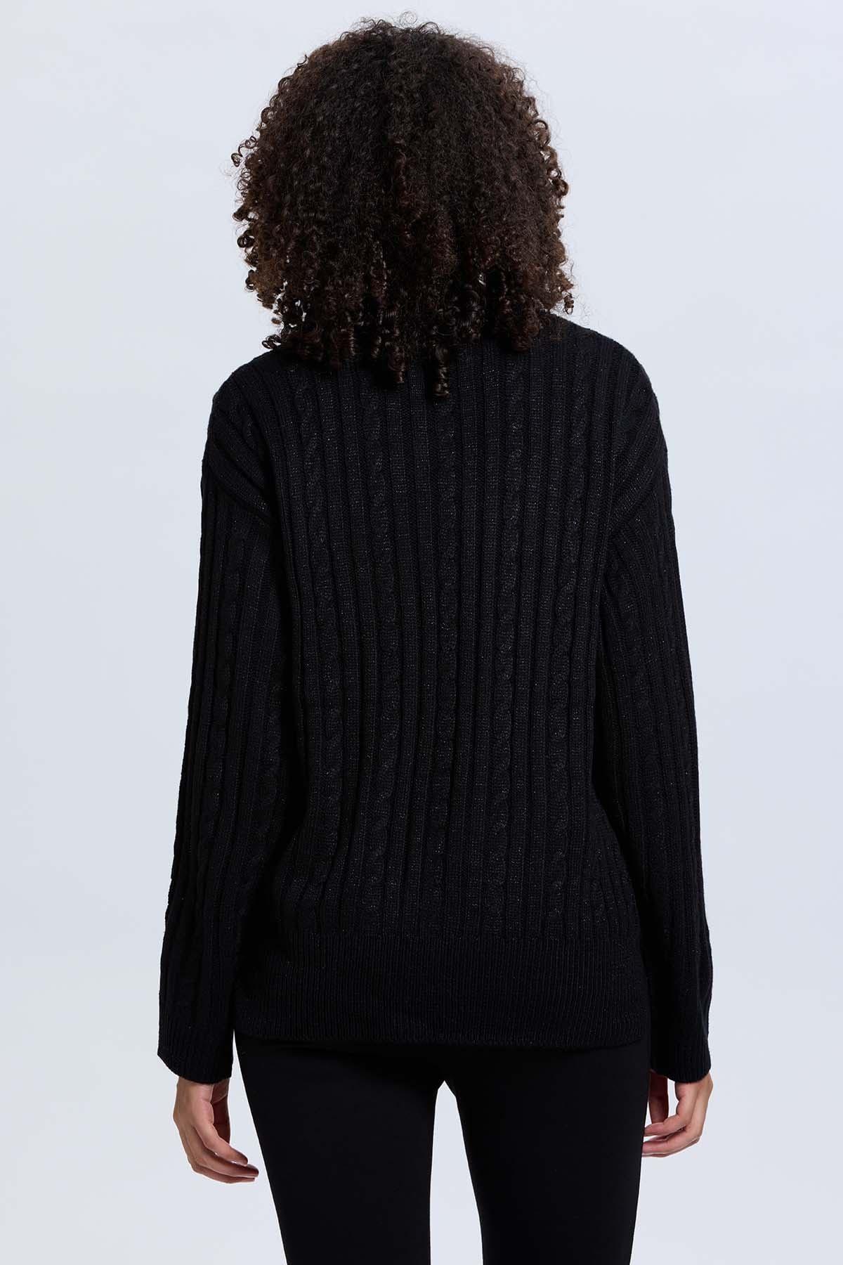 Sweater Mujer Trenzado Negro-2
