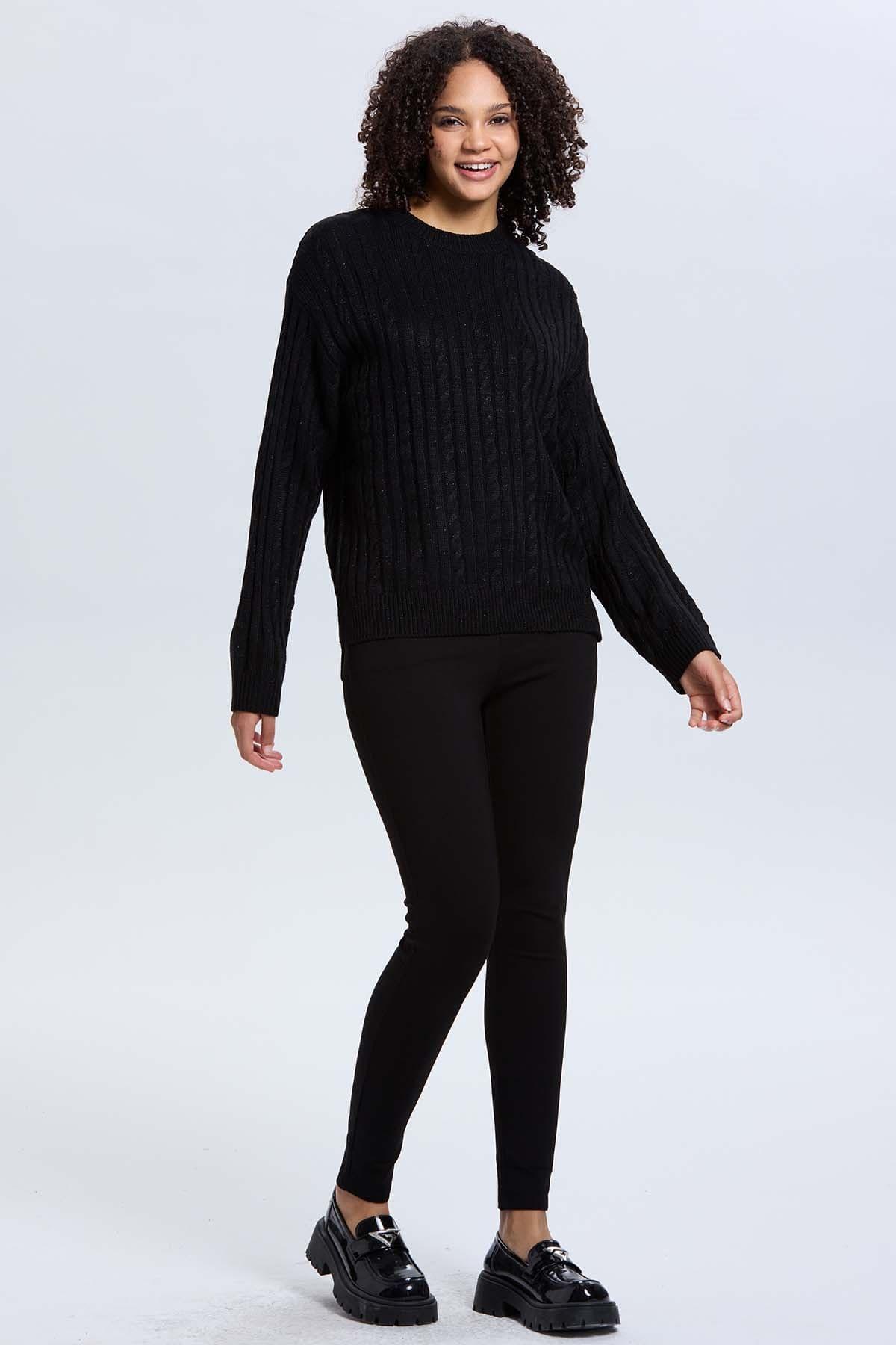 Sweater Mujer Trenzado Negro-3