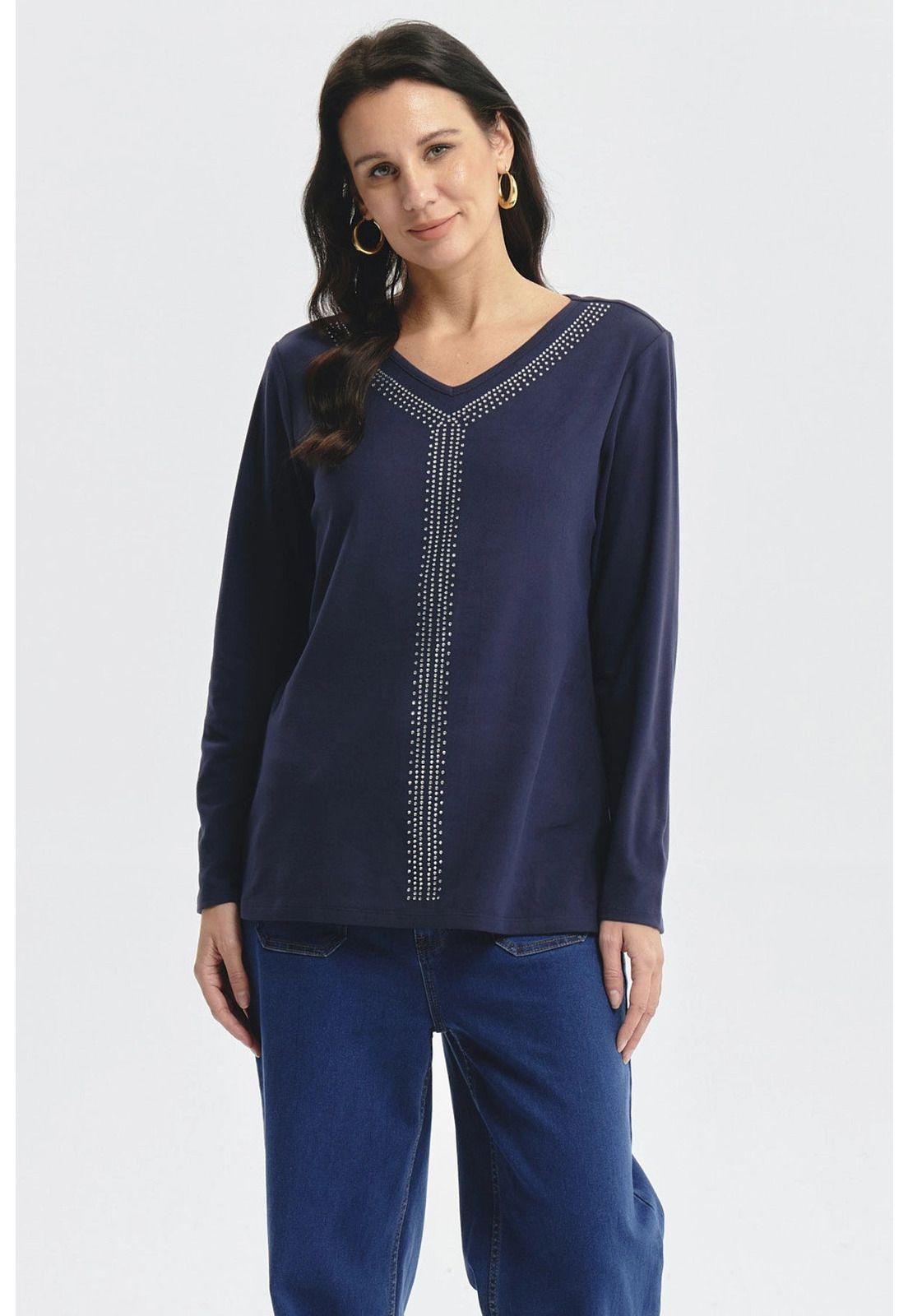 Polera Mujer Detalle Cuello Azul Oscuro - ll-0