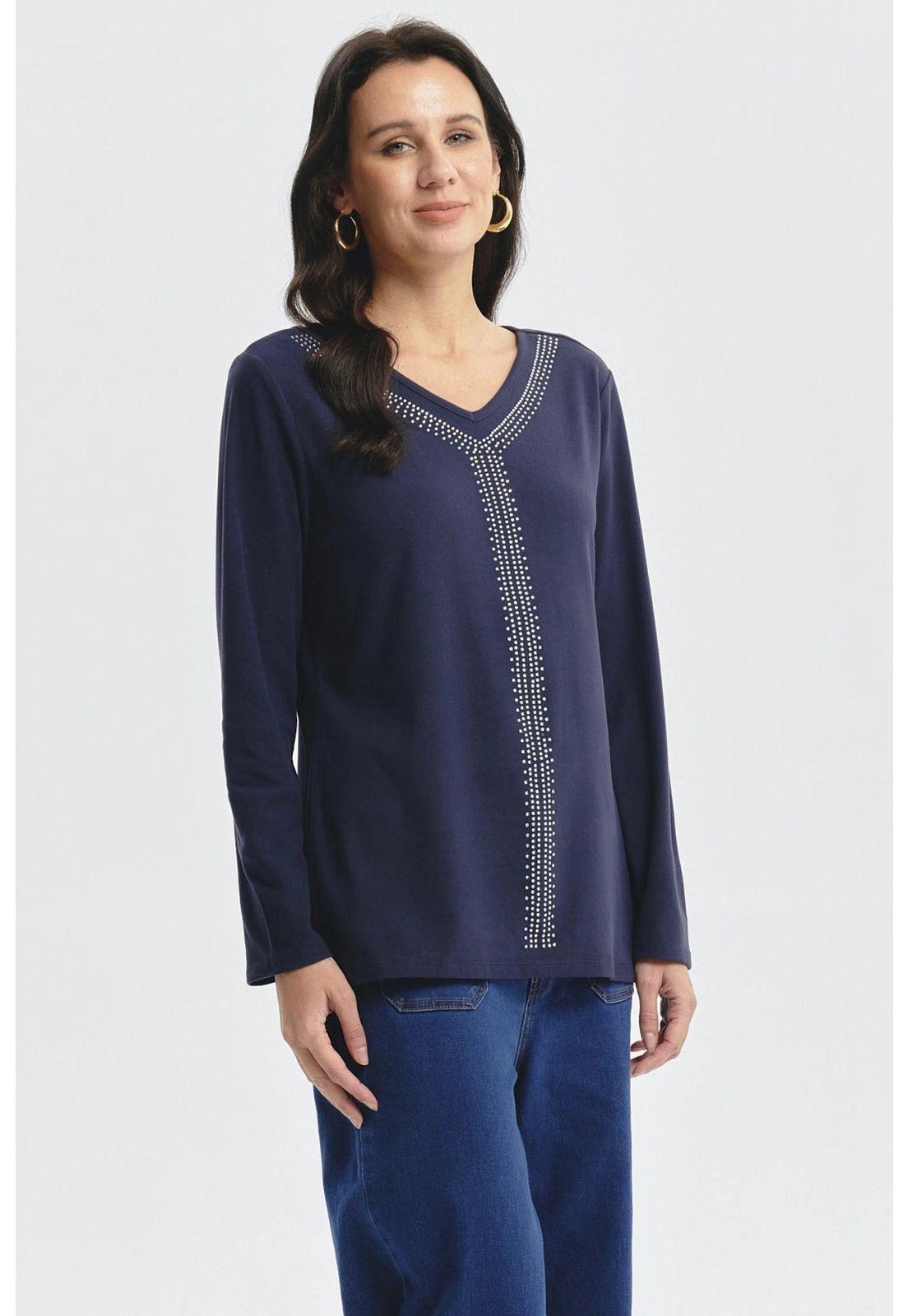 Polera Mujer Detalle Cuello Azul Oscuro - ll-1