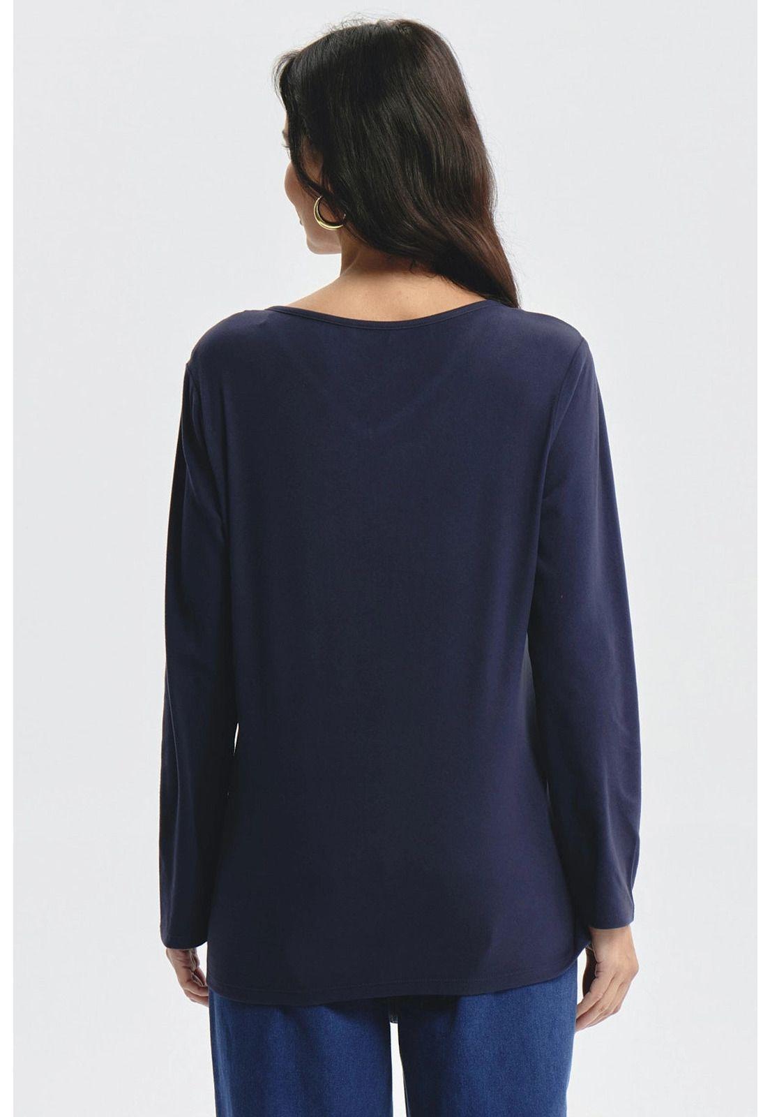 Polera Mujer Detalle Cuello Azul Oscuro - ll-2