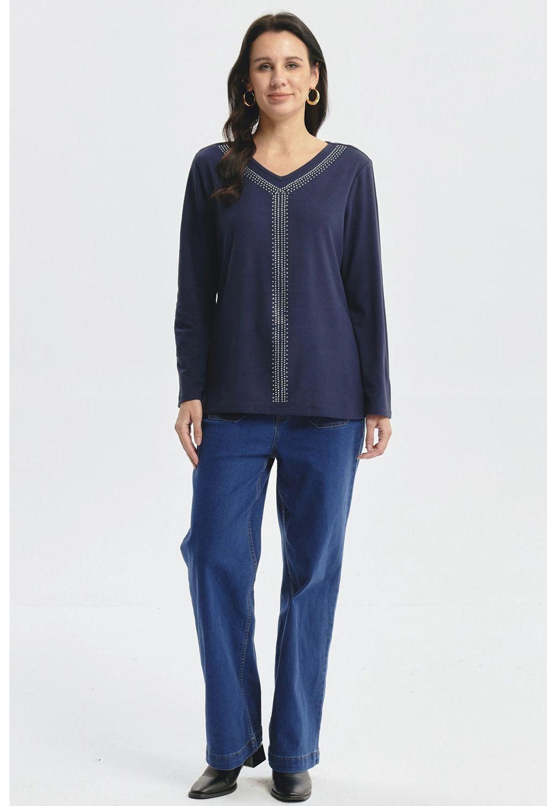 Polera Mujer Detalle Cuello Azul Oscuro - ll-3