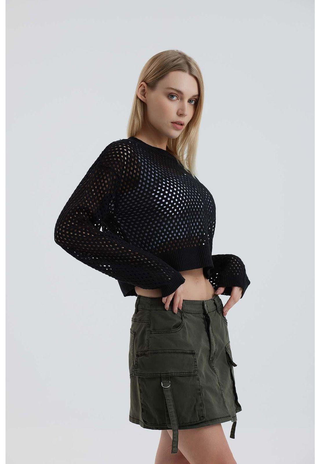 Sweater Mujer Calado Negro - ll-1