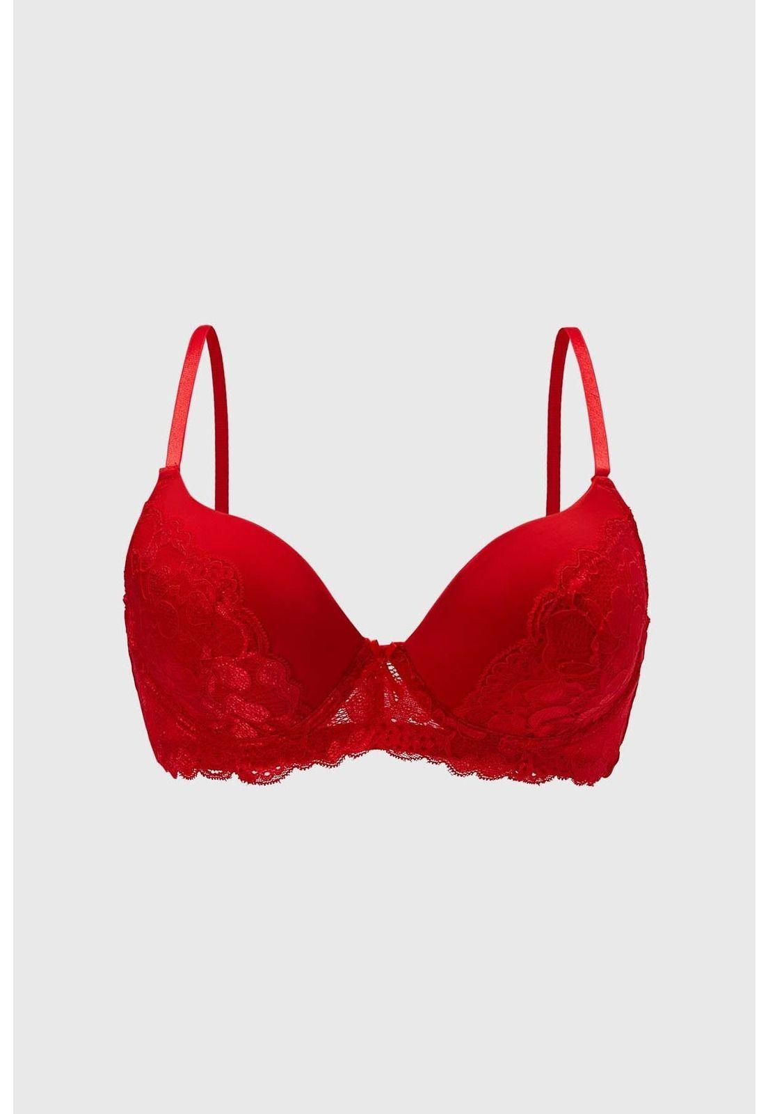Sostén Mujer Aplicación Encaje Delantero Rojo-0