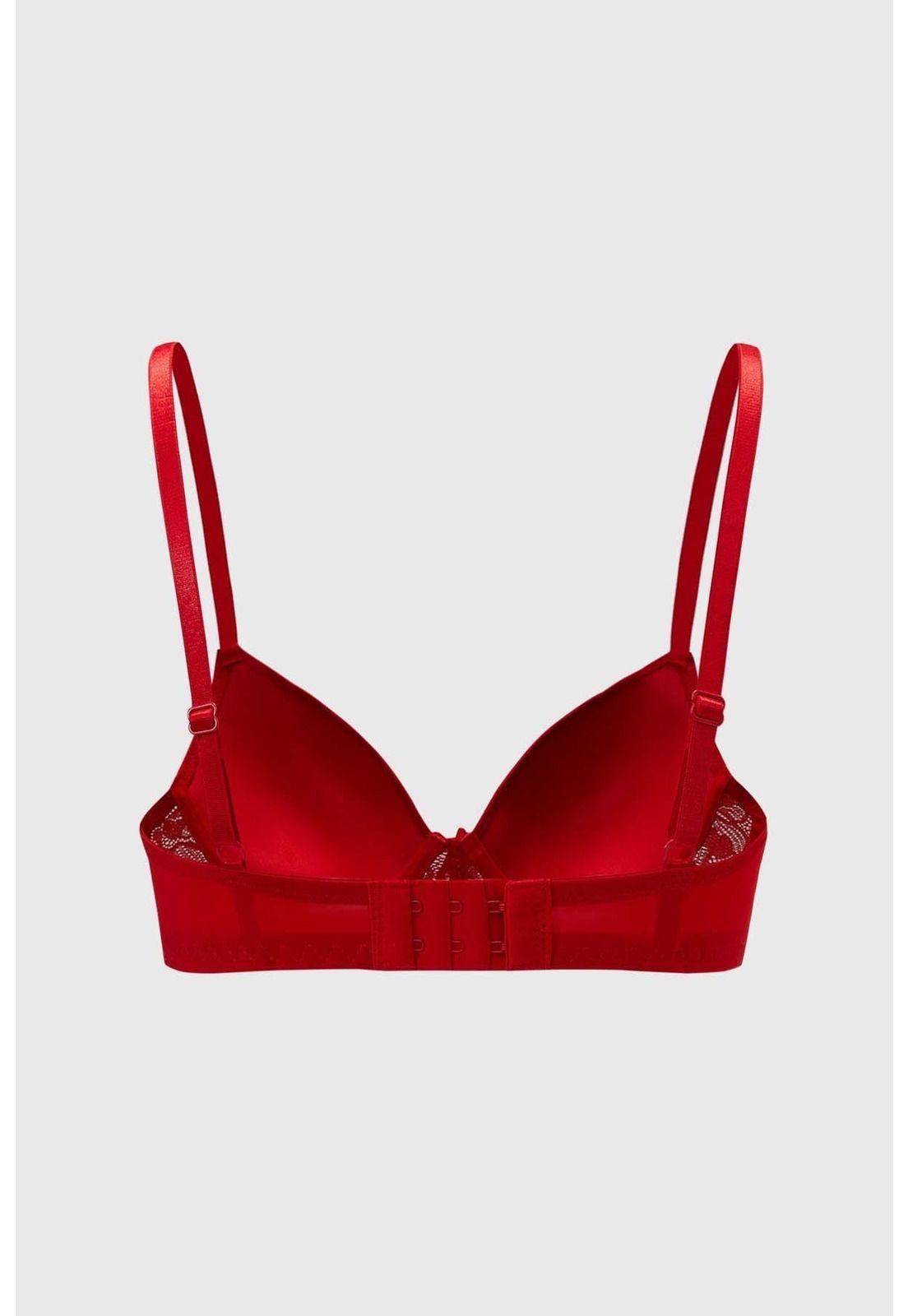 Sostén Mujer Aplicación Encaje Delantero Rojo-1