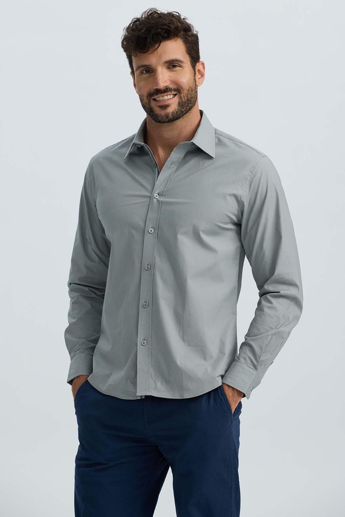 Camisa Hombre Lisa Gris-1