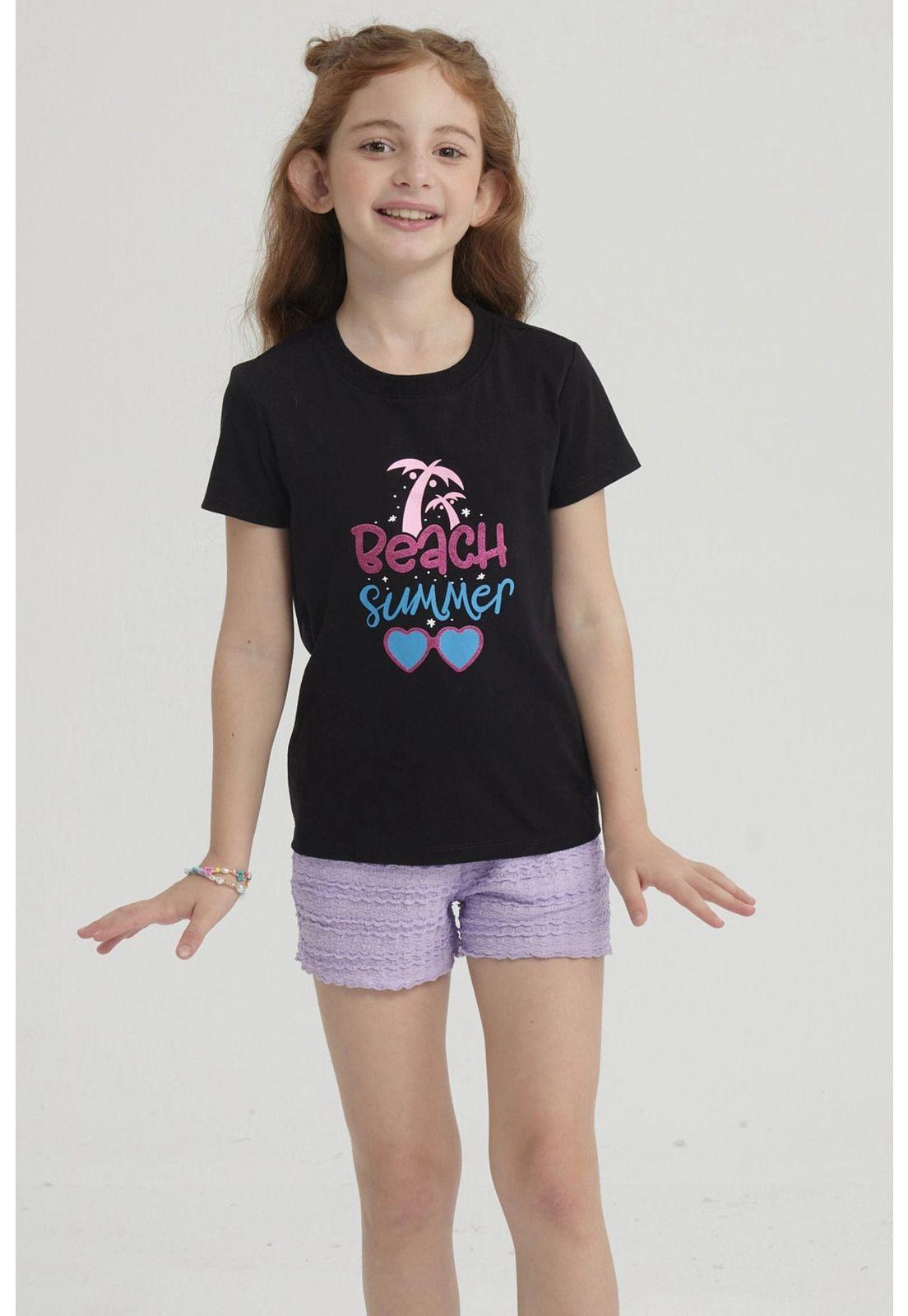 Polera Niña Básica Estampada Negro - V-0