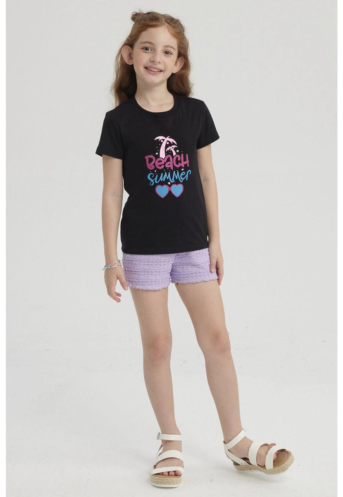 Polera Niña Básica Estampada Negro - V-1