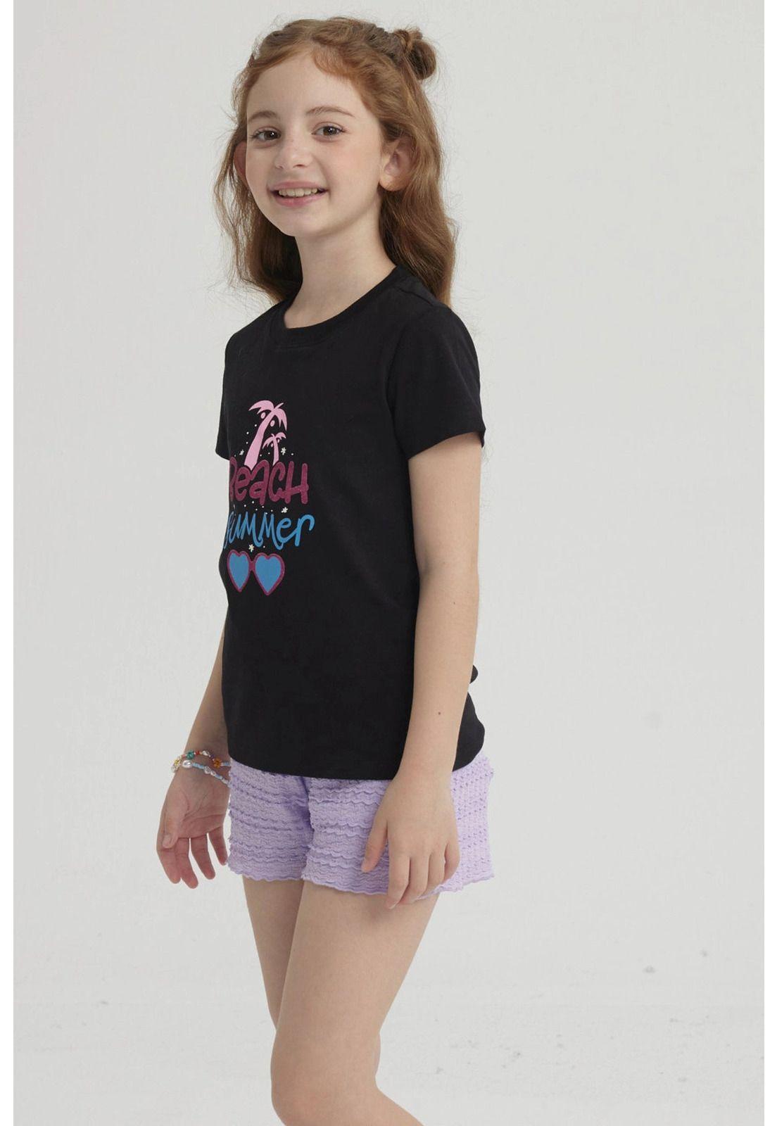 Polera Niña Básica Estampada Negro - V-3