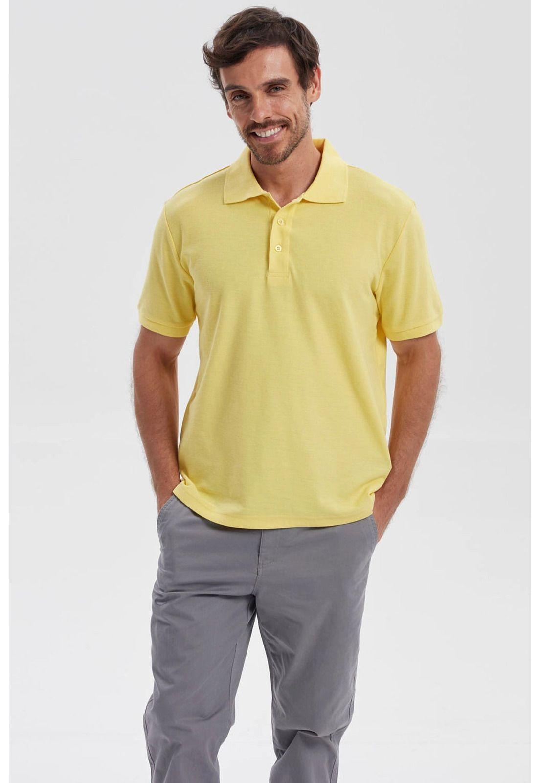 Polera Hombre Piqué Básica Lisa Amarillo - ll-0