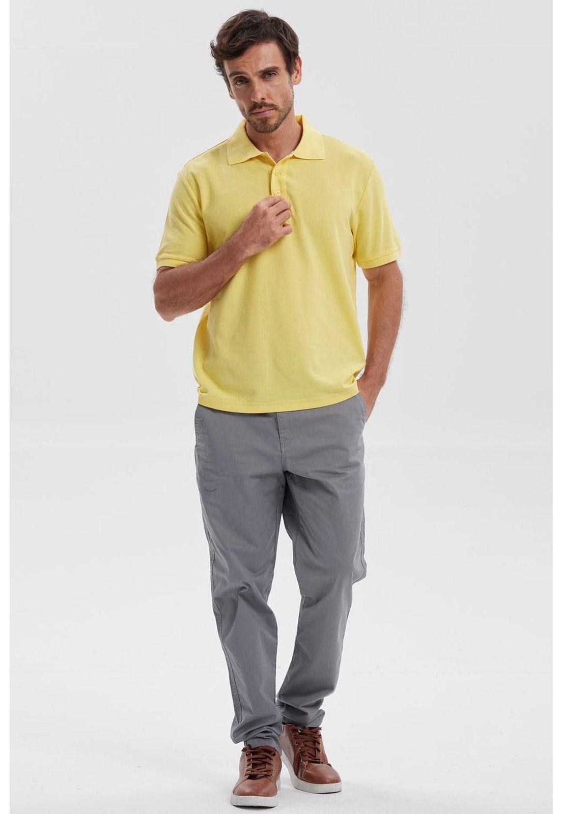 Polera Hombre Piqué Básica Lisa Amarillo - ll-3