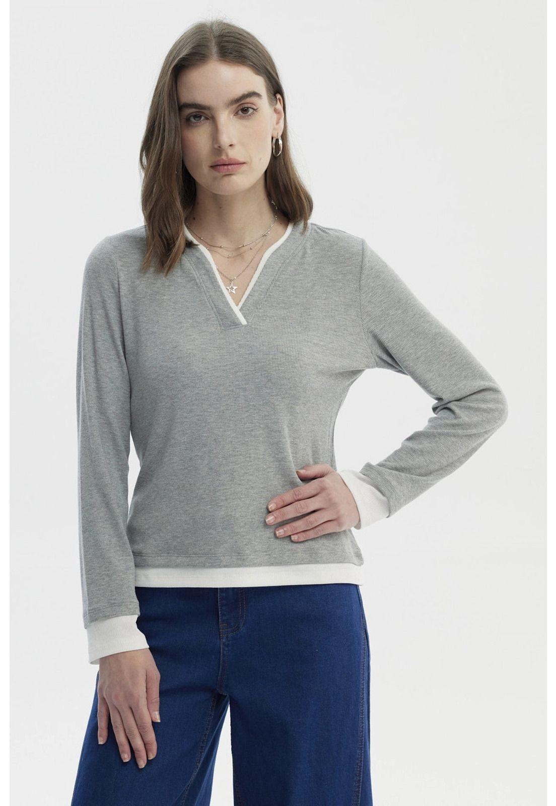 Polera Mujer Slim Gris Melange - ll-0