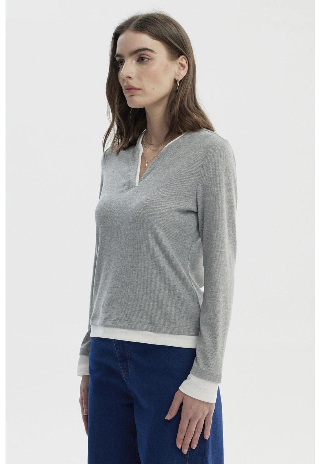 Polera Mujer Slim Gris Melange - ll-1