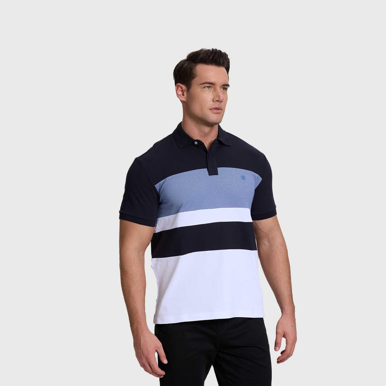 Polera Hombre Franjas Tropical Celeste Fashion's Park-1