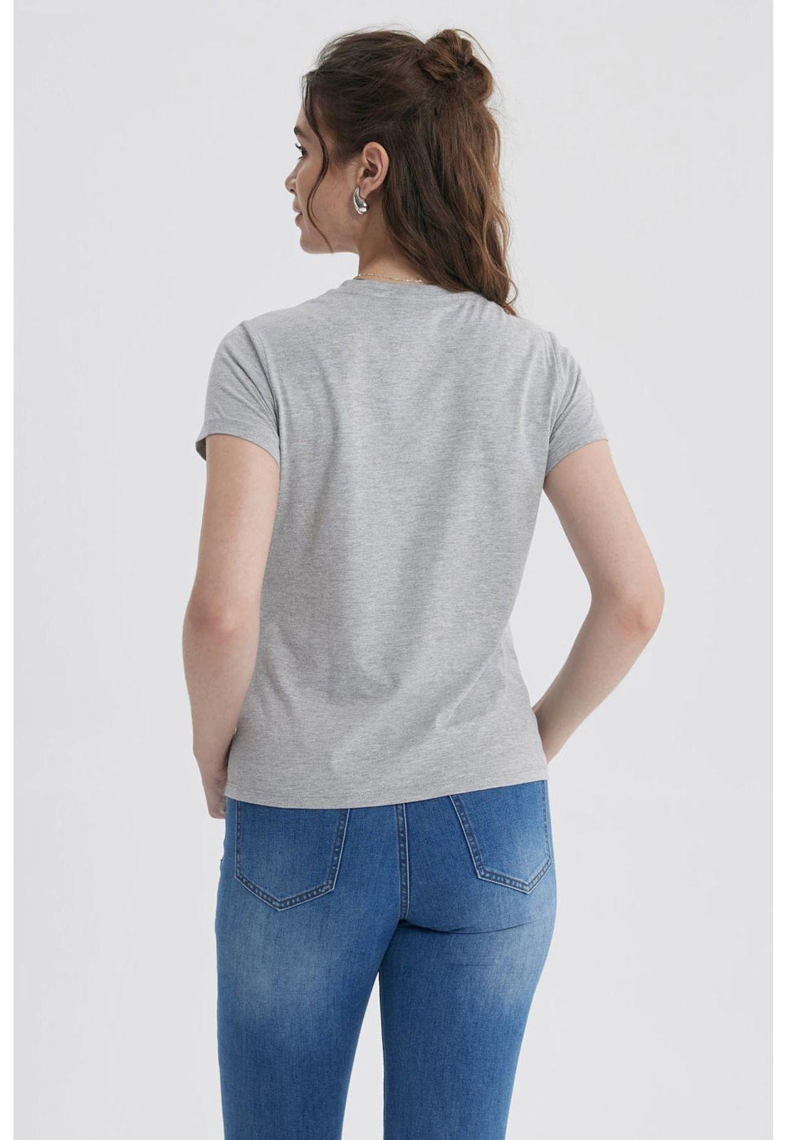 Polera Mujer Básica Print Gris Melange / Rosado-2