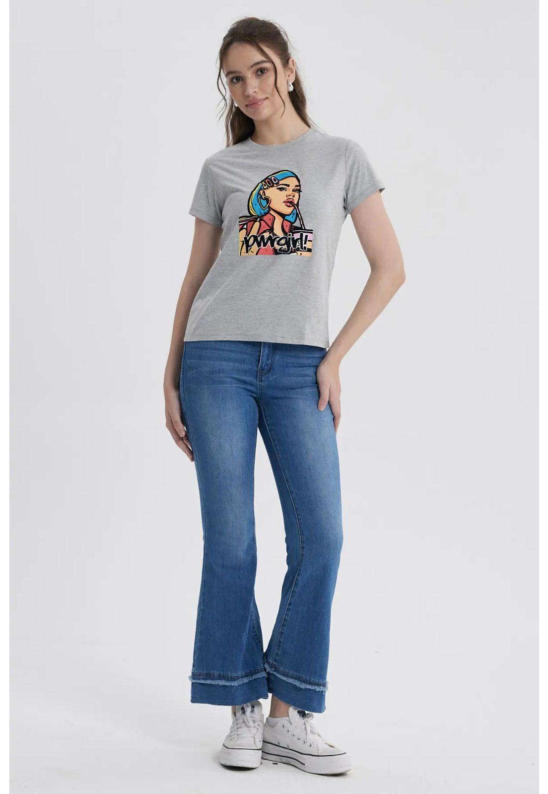 Polera Mujer Básica Print Gris Melange / Rosado-3