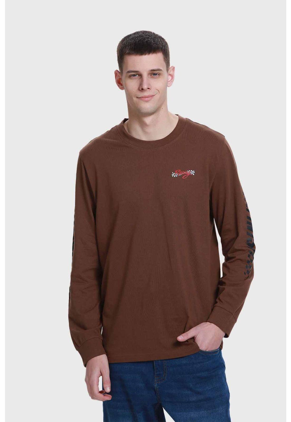 Polera Hombre Print Manga Chocolate-0