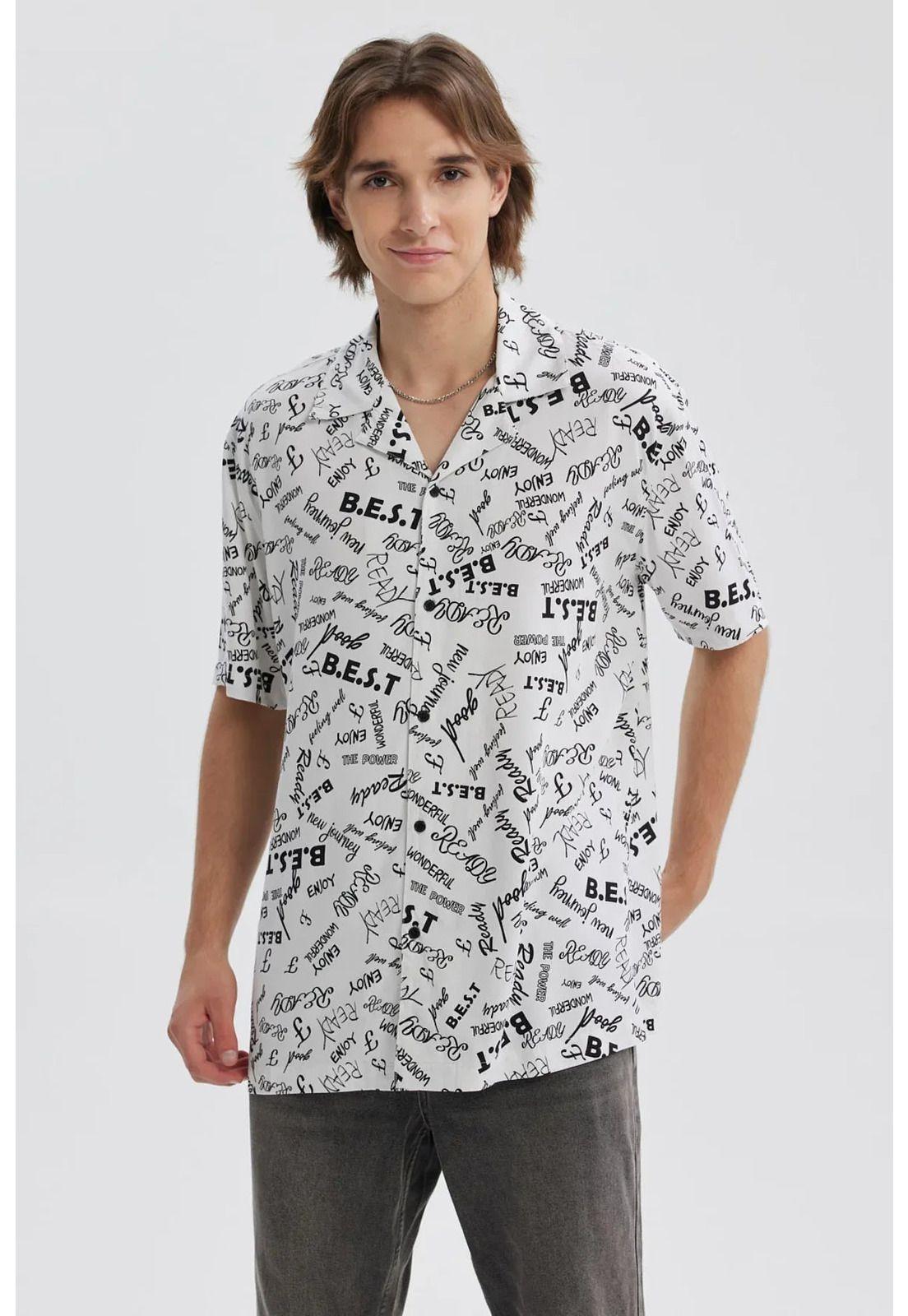 Camisa Hombre Full Print Blanco - ll-0