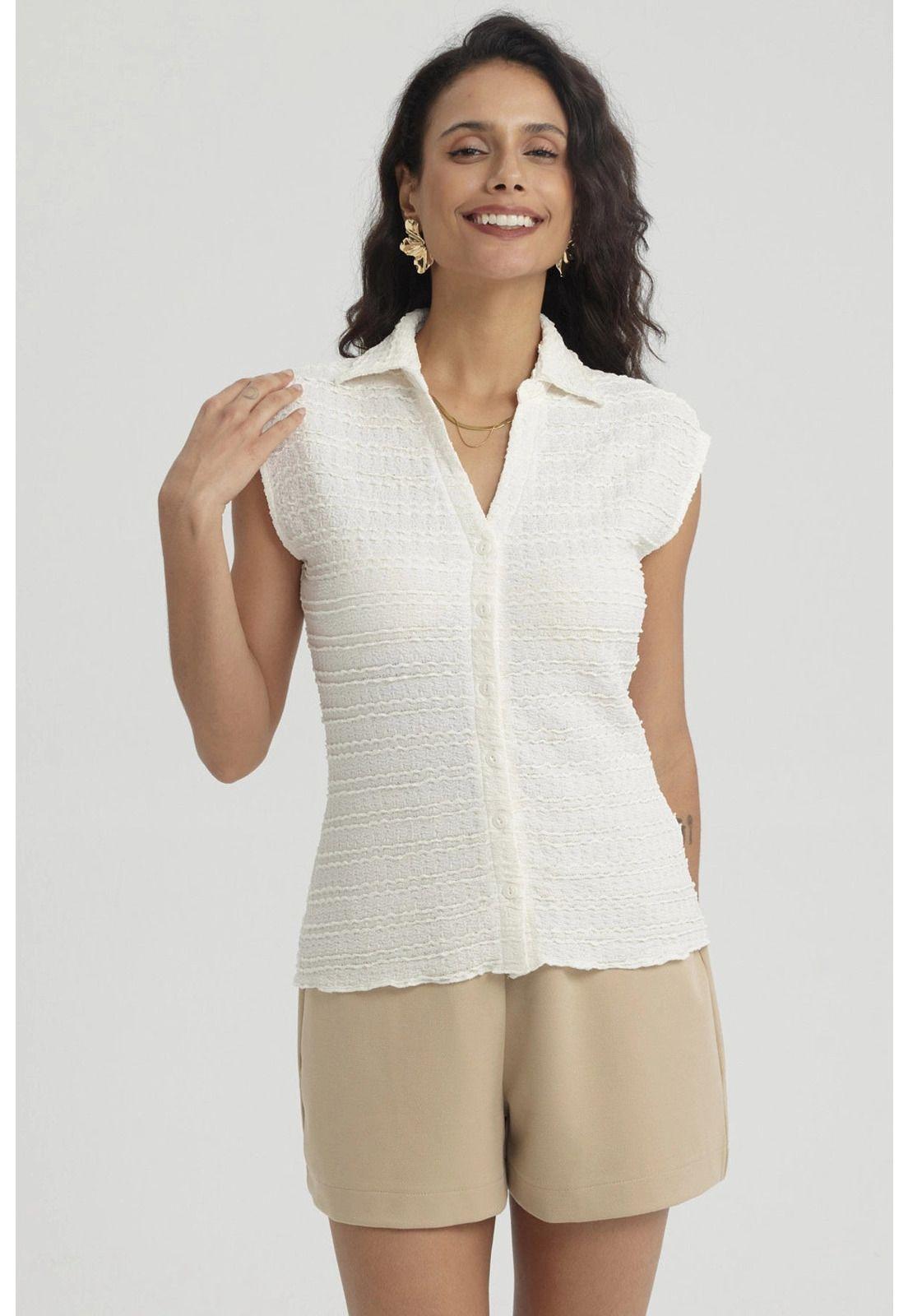 Polera Mujer Textura Abotonada Crudo-0