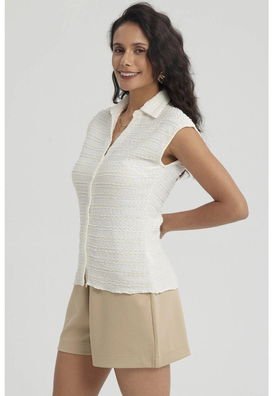 Polera Mujer Textura Abotonada Crudo-5