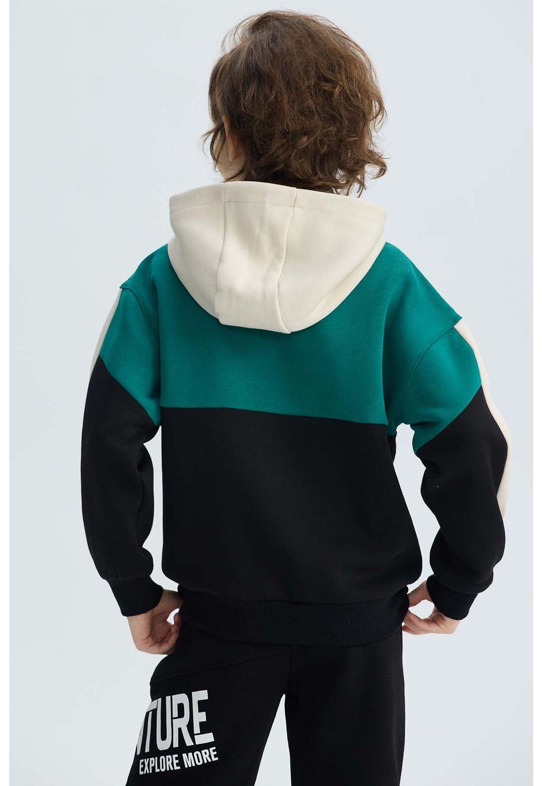 Polerón Niño Canguro Tricolor Verde-2