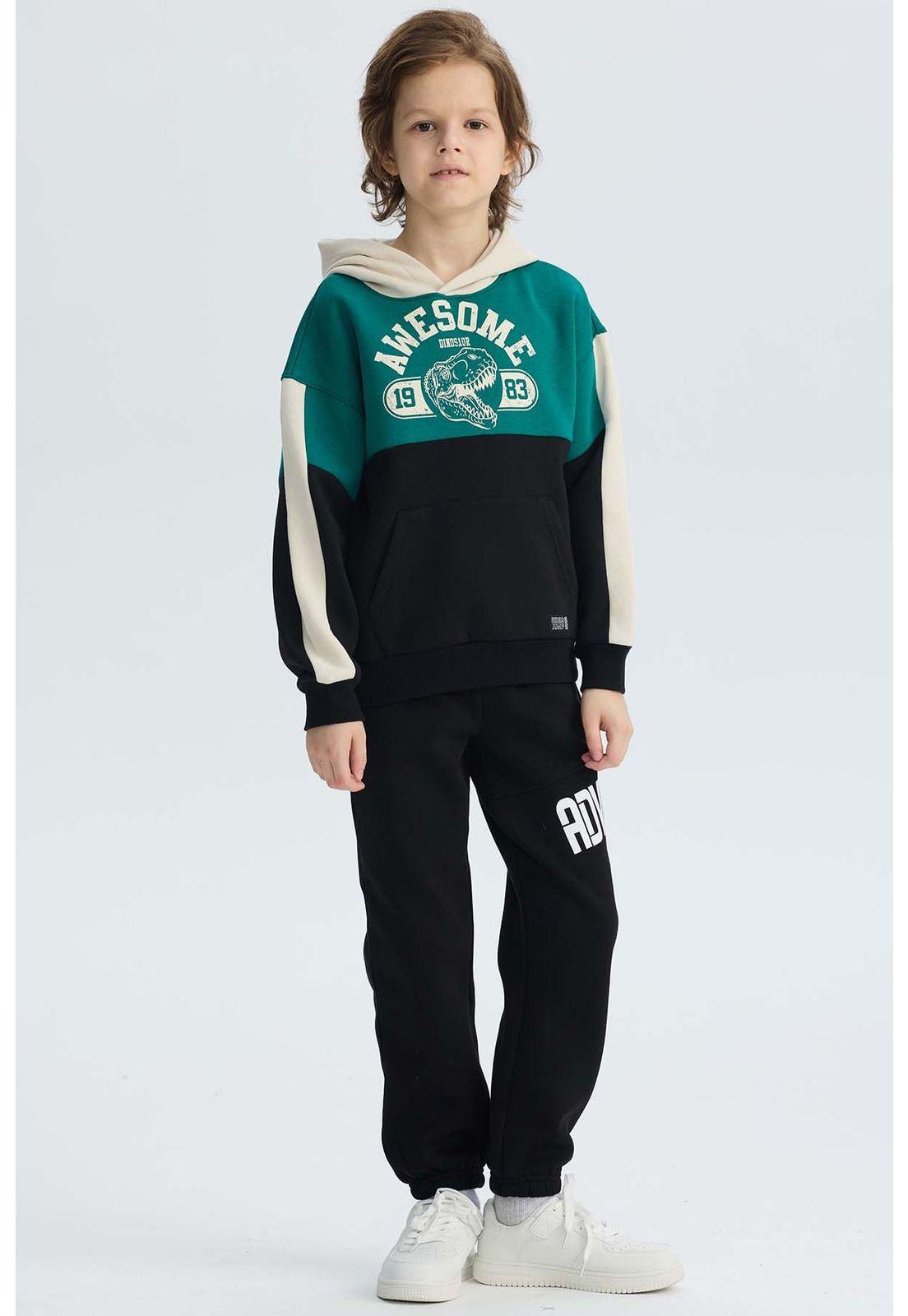 Polerón Niño Canguro Tricolor Verde-3